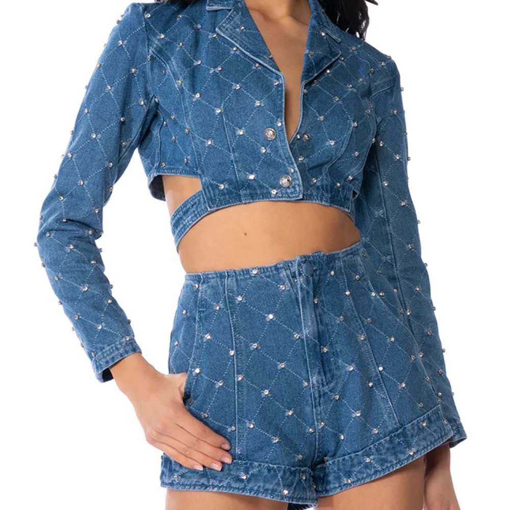 AKIRA Blue Denim Studded Jacket and Shorts Set
